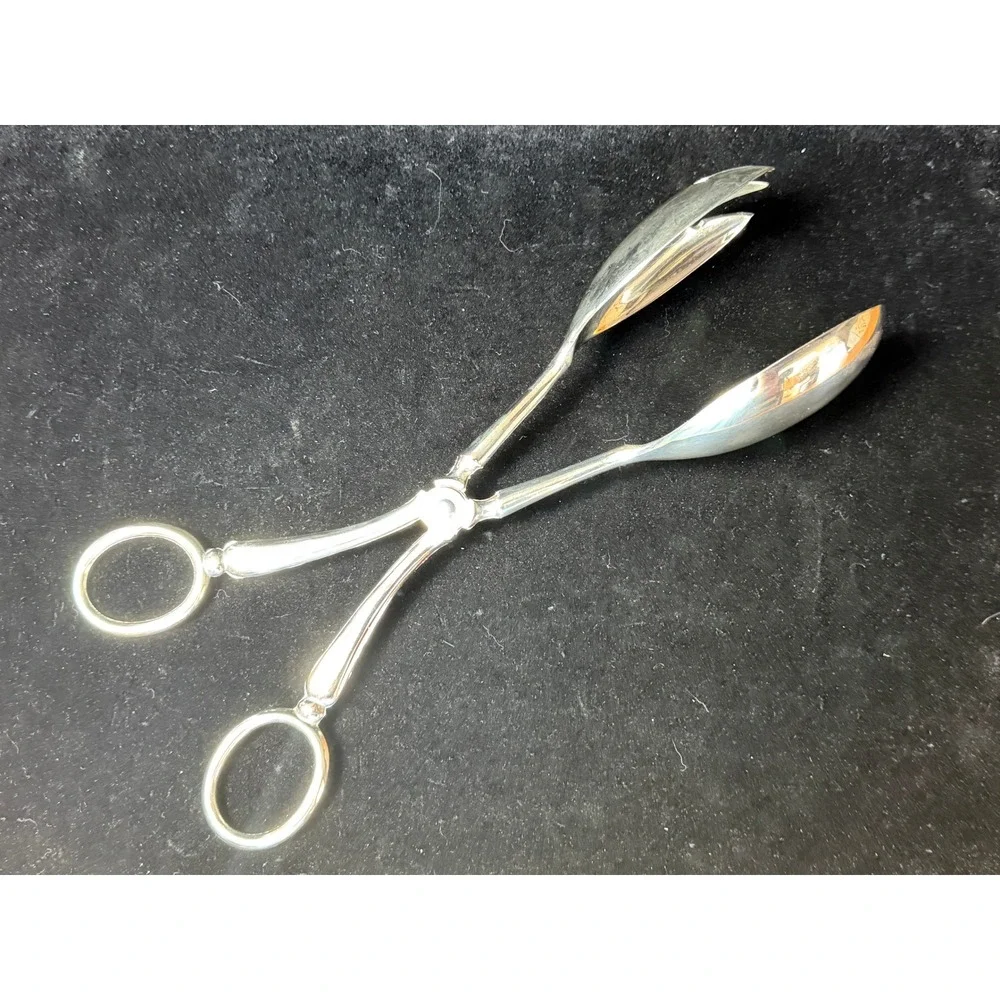 Leonard‎ Silverplate Italy Scissor Salad Tongs Vintage Serving Spoon Fork 8.5